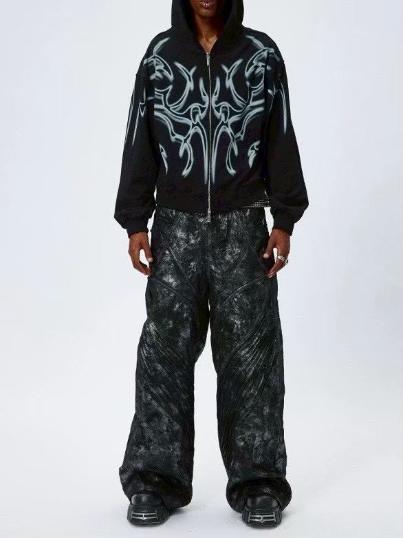 【DND4DES】COATED FAUX LEATHER BIKER BAGGY PANTS