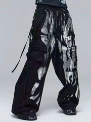 【DND4DES】 MULTI-LAYERED STRIPED GRAFFITI CARGO PANTS