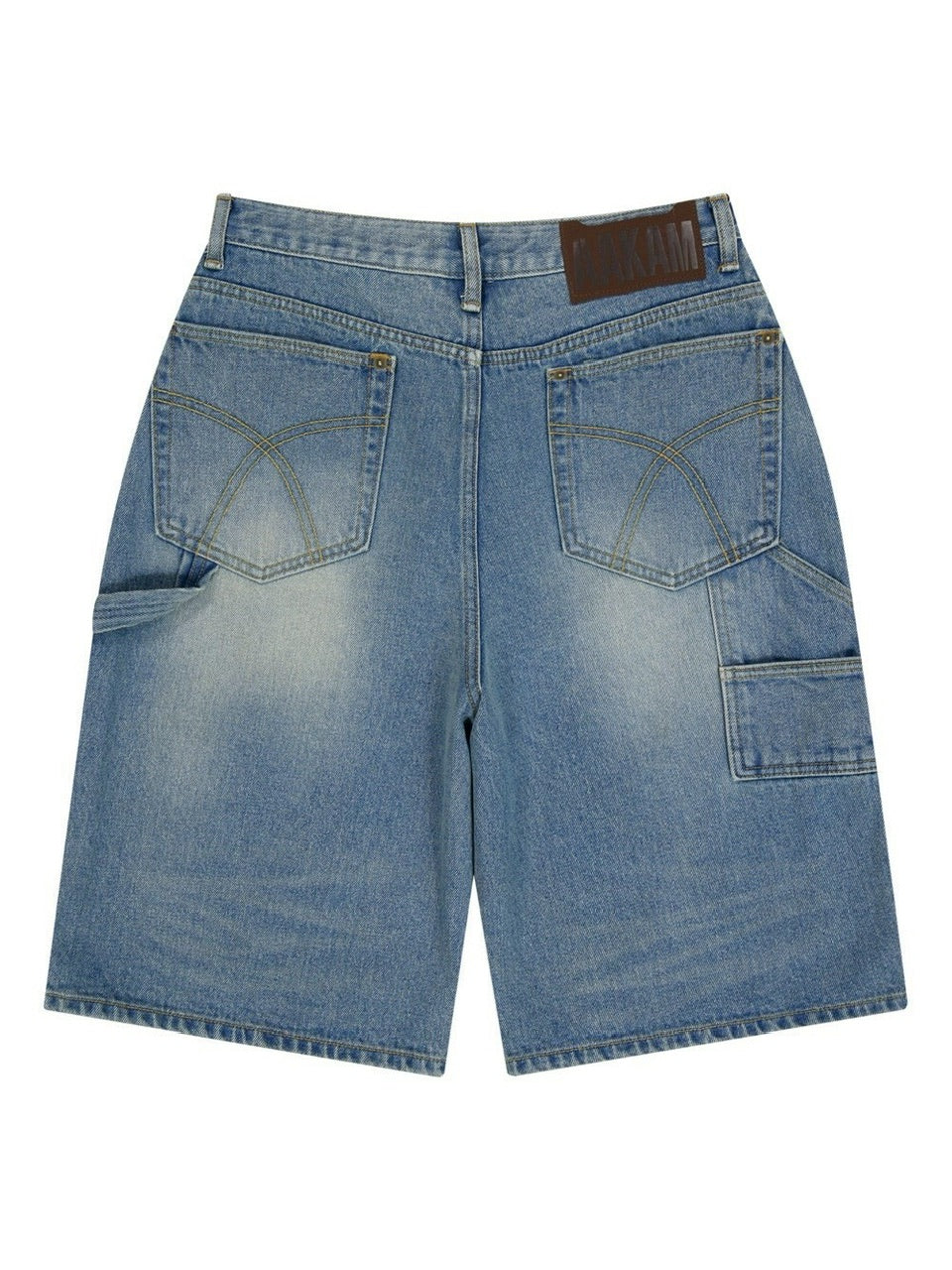 【AAKAM】Washed Double Knee Bermuda Denim Pants