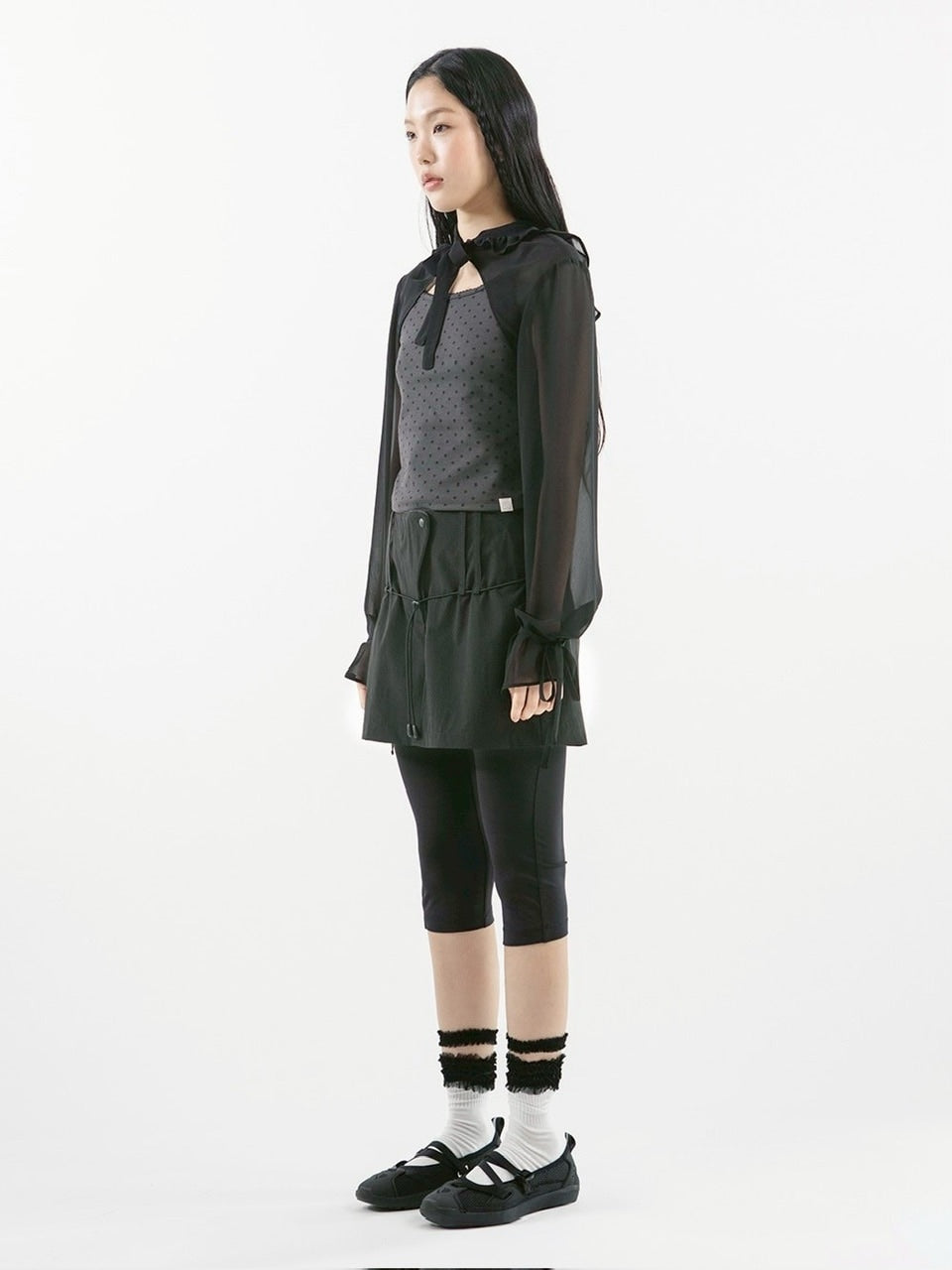 【TUOMIO】CHIFFON HOODED BOLERO / 【トゥオミオ】シフォンフードボレロ