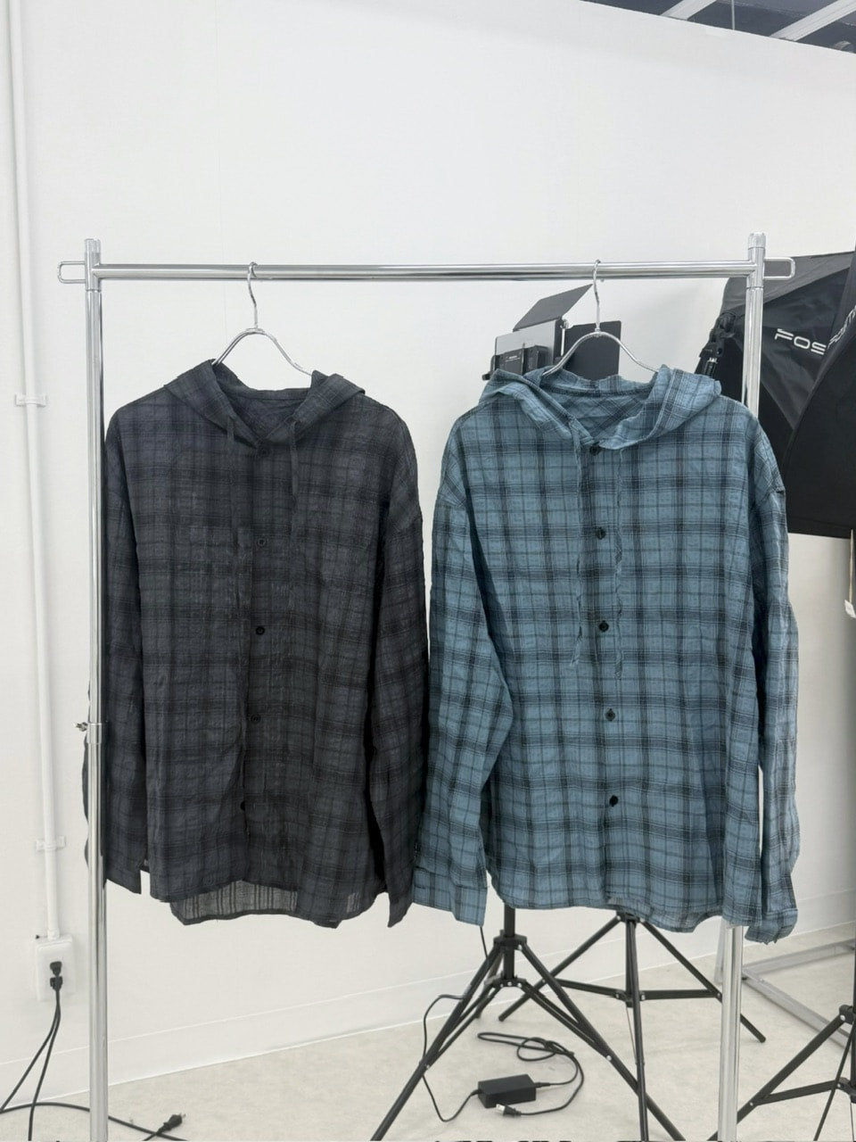 国際配送【Nerd out XU】oversized hood check shirt (2color