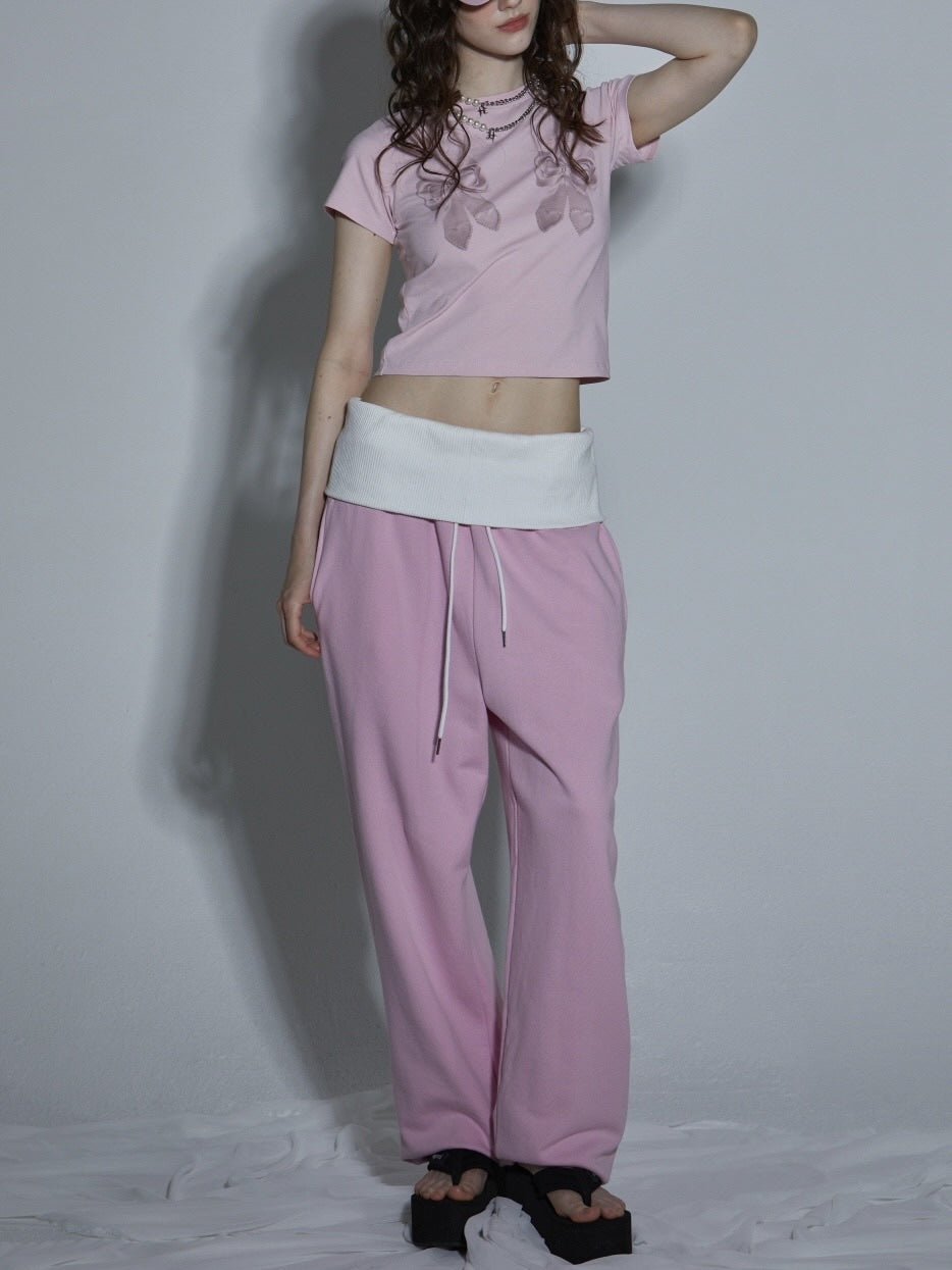 【GATELESS】RIBBON PRINT LOGO CROPPED T-SHIRT / 【ゲートレス】リボンプリントロゴクロップド半袖Tシャツ