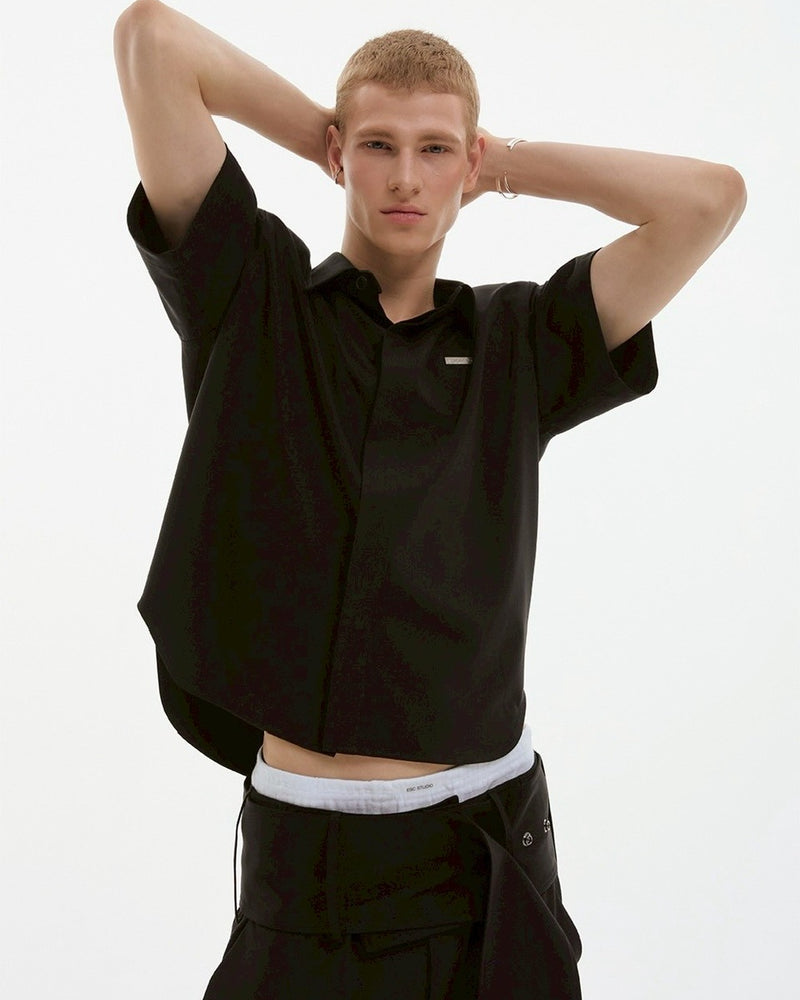 【ESC STUDIO】neat shoulder pad shirt/ 【イーエスシーステュディオ】ニートショルダーパット半袖シャツ