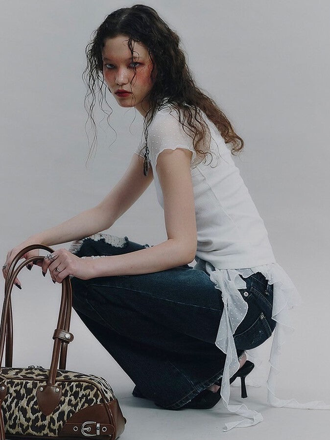 【NOT KNOWING】Dot Mesh Ruffle Top / 【ノットノーイング】ドットメッシュラッフル半袖Tシャツ