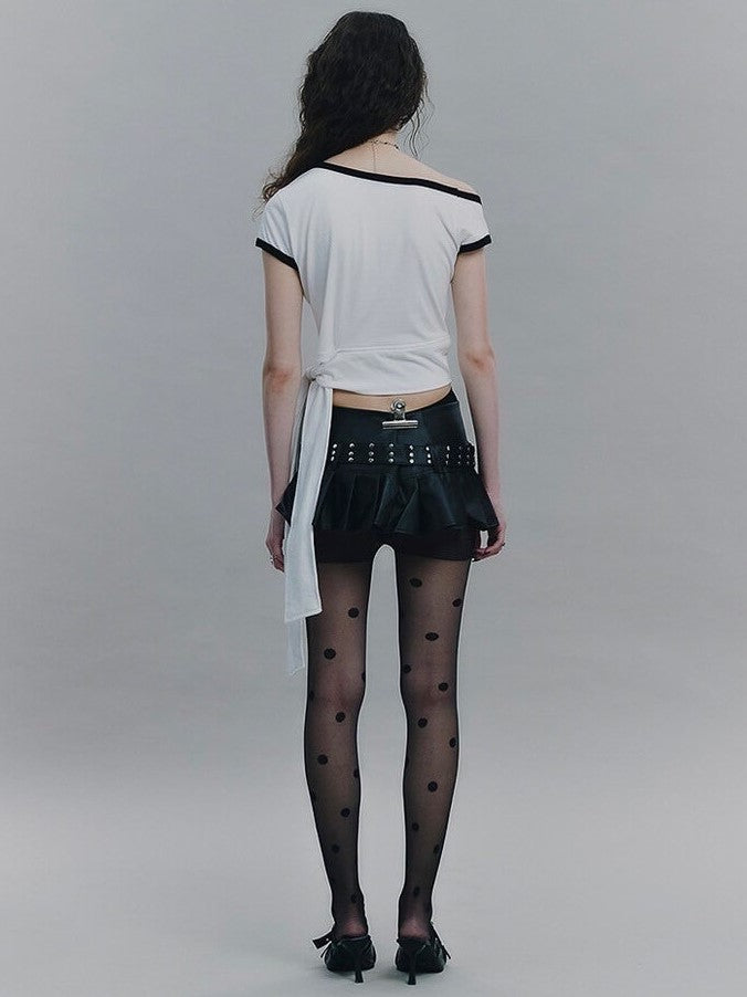 【NOT KNOWING】Tied One Off Shoulder Ringer Top / 【ノットノーイング】タイドワンオフショルダーリンガー半袖Tシャツ