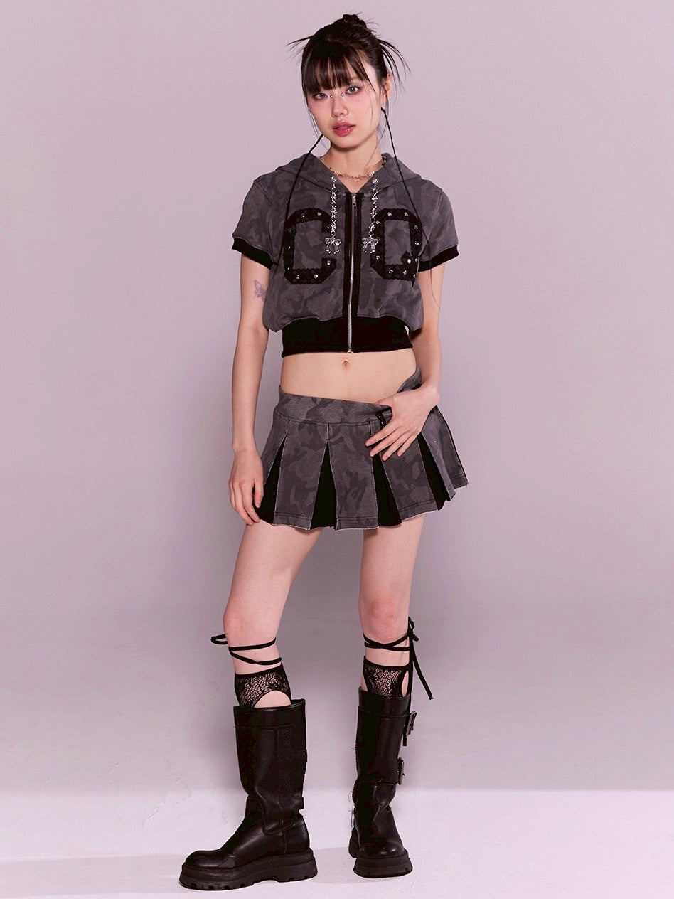 【CHERRYQUIRI】CQ lace stud hood zip-up