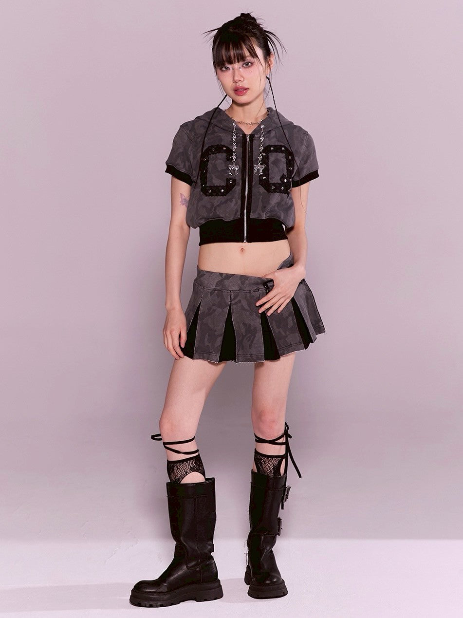 【CHERRYQUIRI】CQ lace stud pleats sk