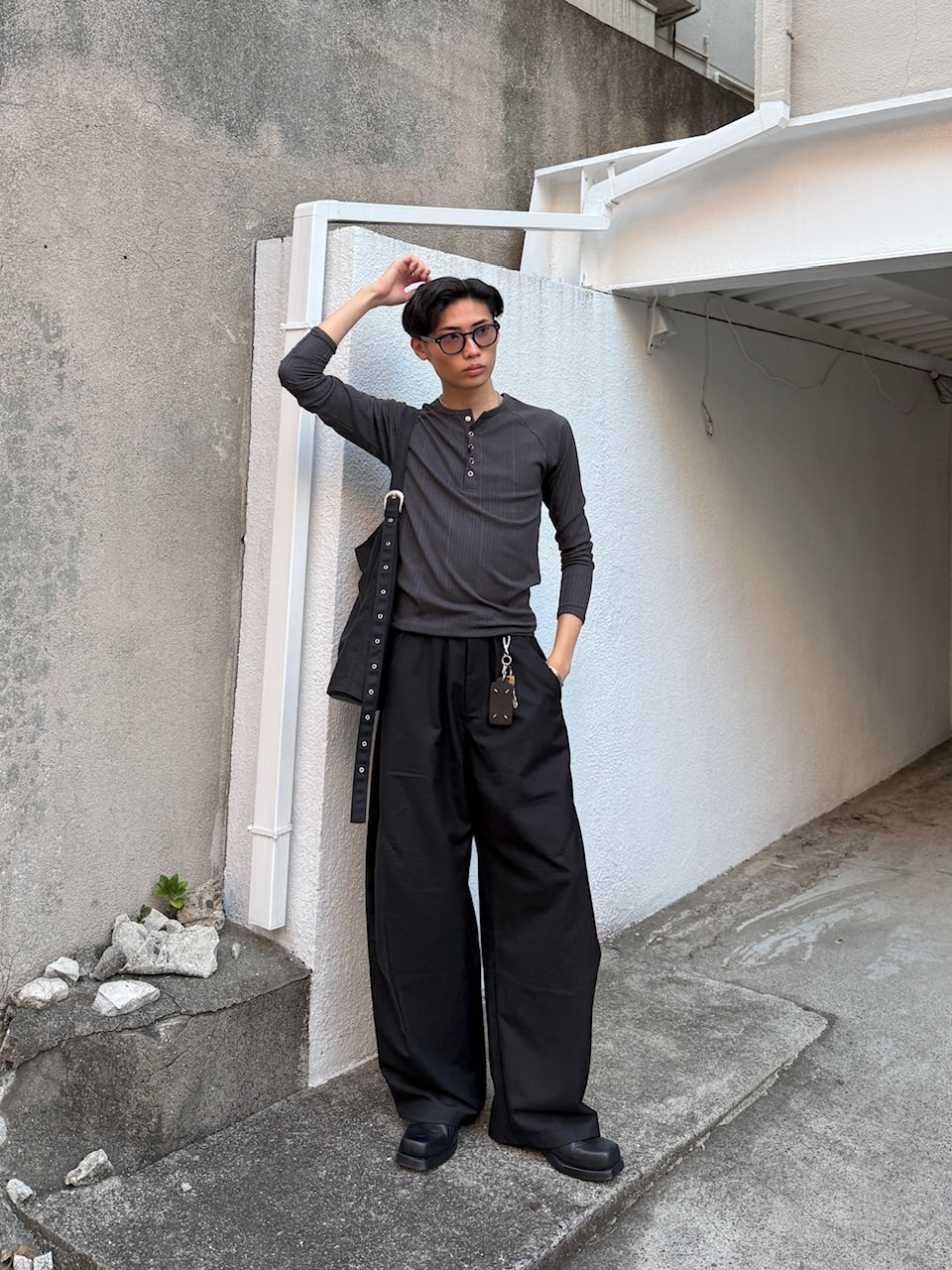 東京店WEB限定受注制【Chikashitsu +】snap rib henley neck tee