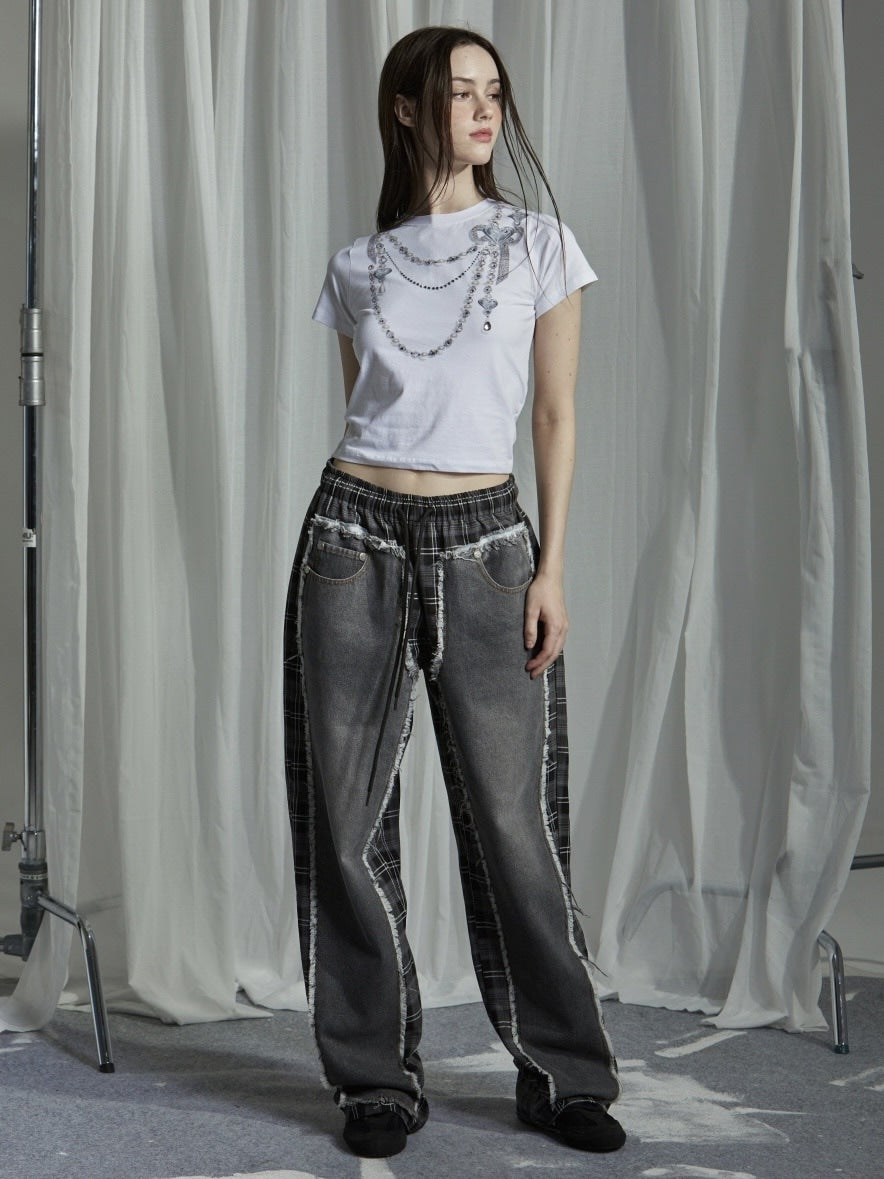 【GATELESS】NECKLACE PRINT CROPPED T-SHIRT / 【ゲートレス】ネックレスプリントクロップド半袖Tシャツ