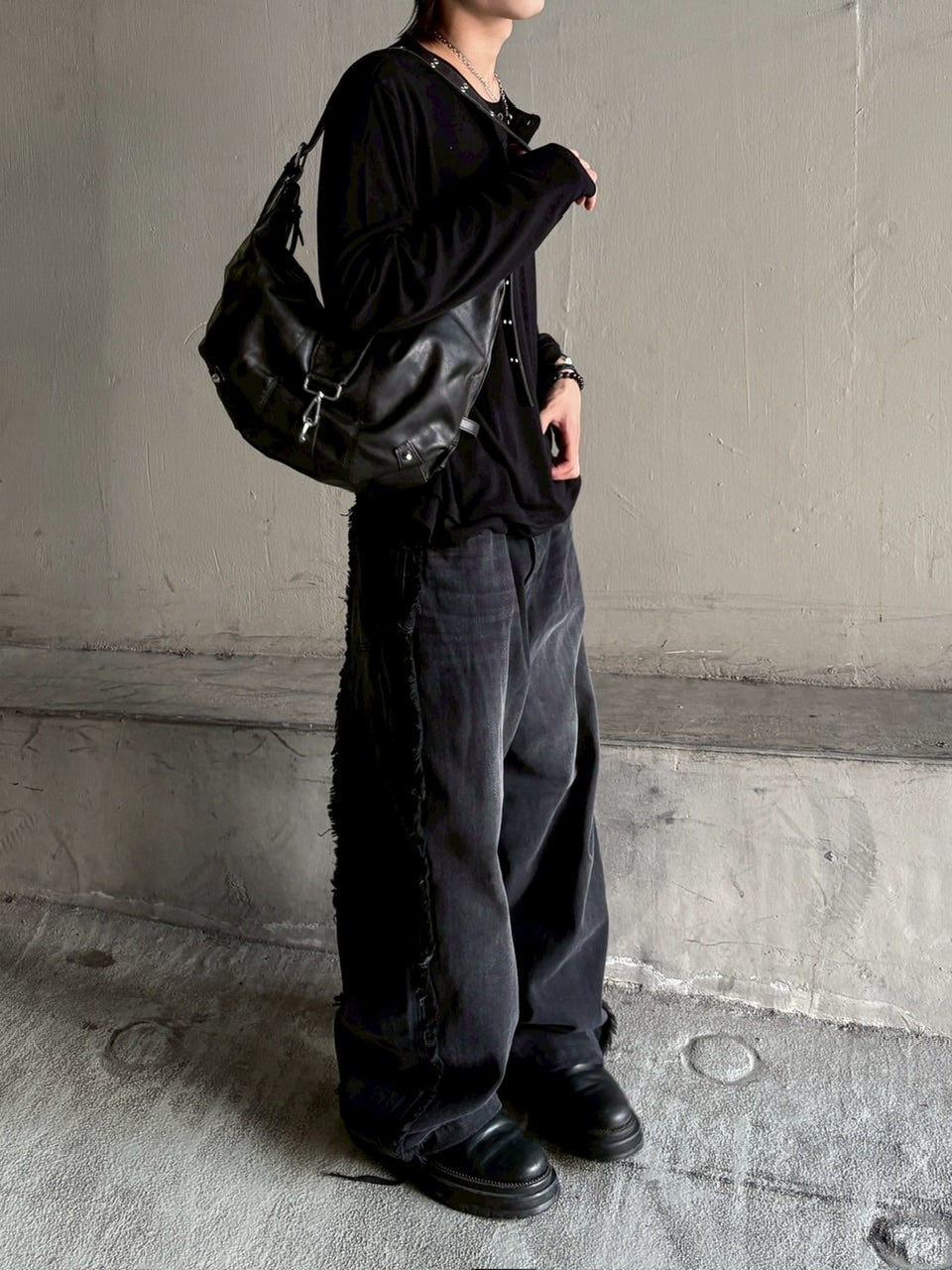 大阪店WEB限定受注制【Chikashitsu +】 fringe wide denim pants / 【チカシツプラス】フリンジワイドデニムパンツ