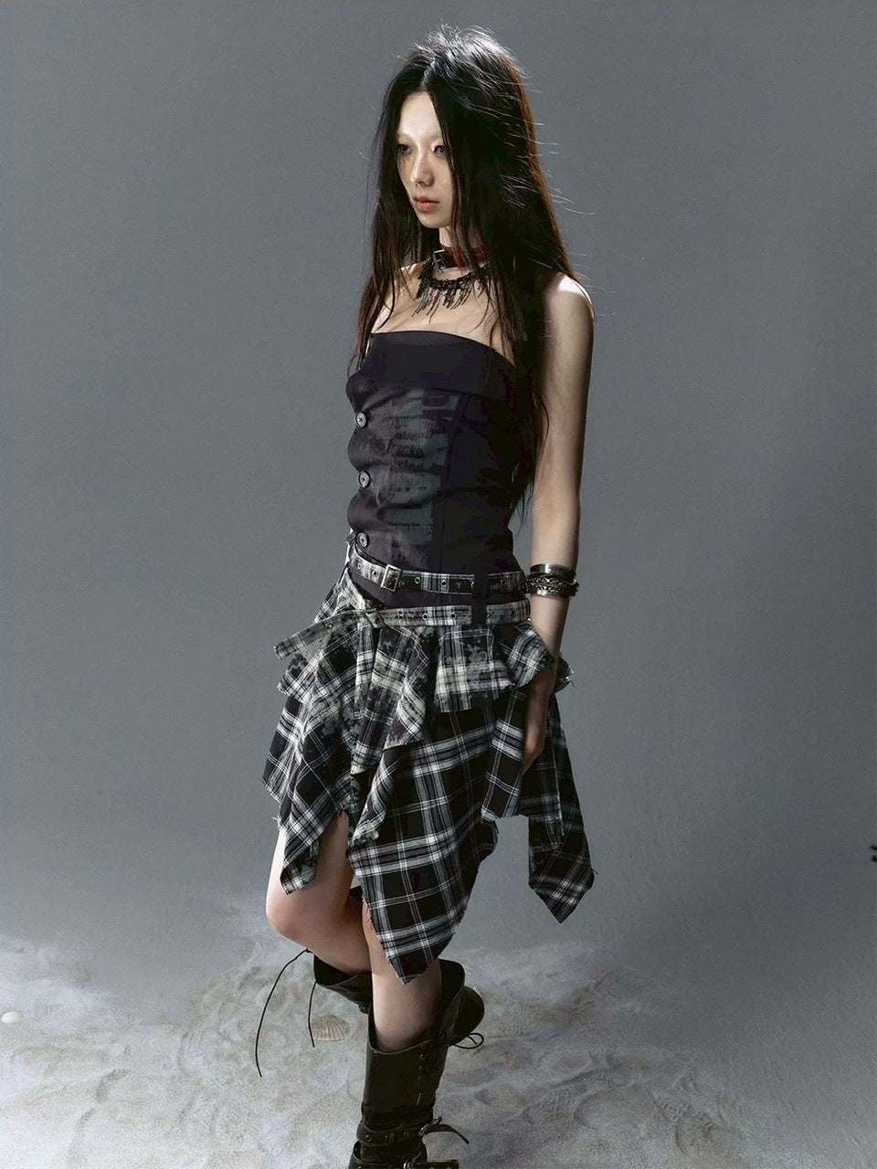 【Cest Nous】Plaid Bustier Dress / 【セヌー】グラフィックビスチェチェックワンピース