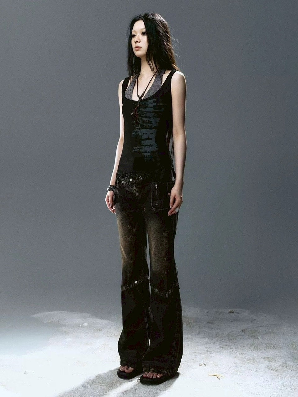 【Cest Nous】Graffiti Tank Top / 【セヌー】2wayグラフィックボーダーレイヤードタンクトップ