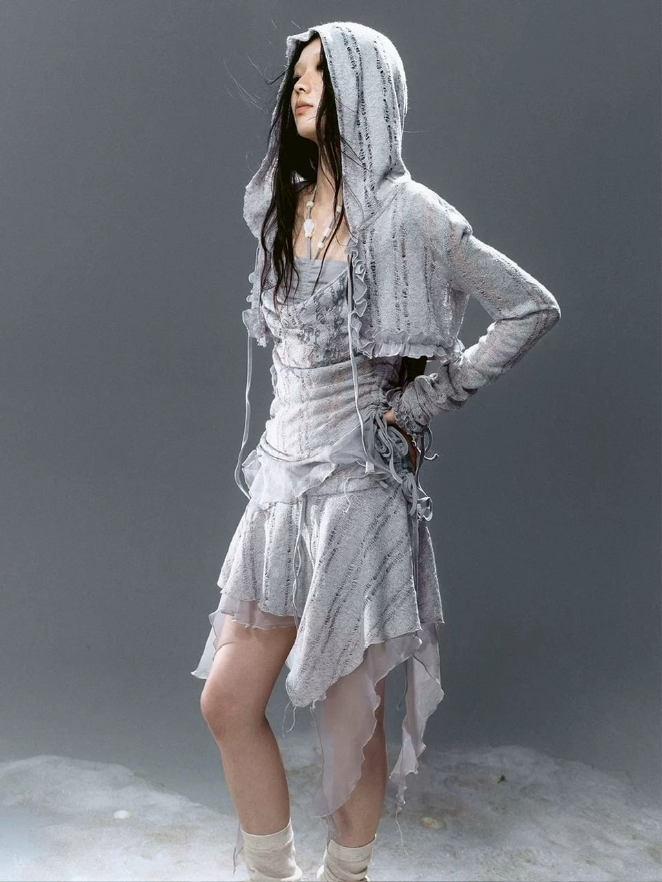 【Cest Nous】Blue Beaded Skirt / 【セヌー】レースシースルースカート