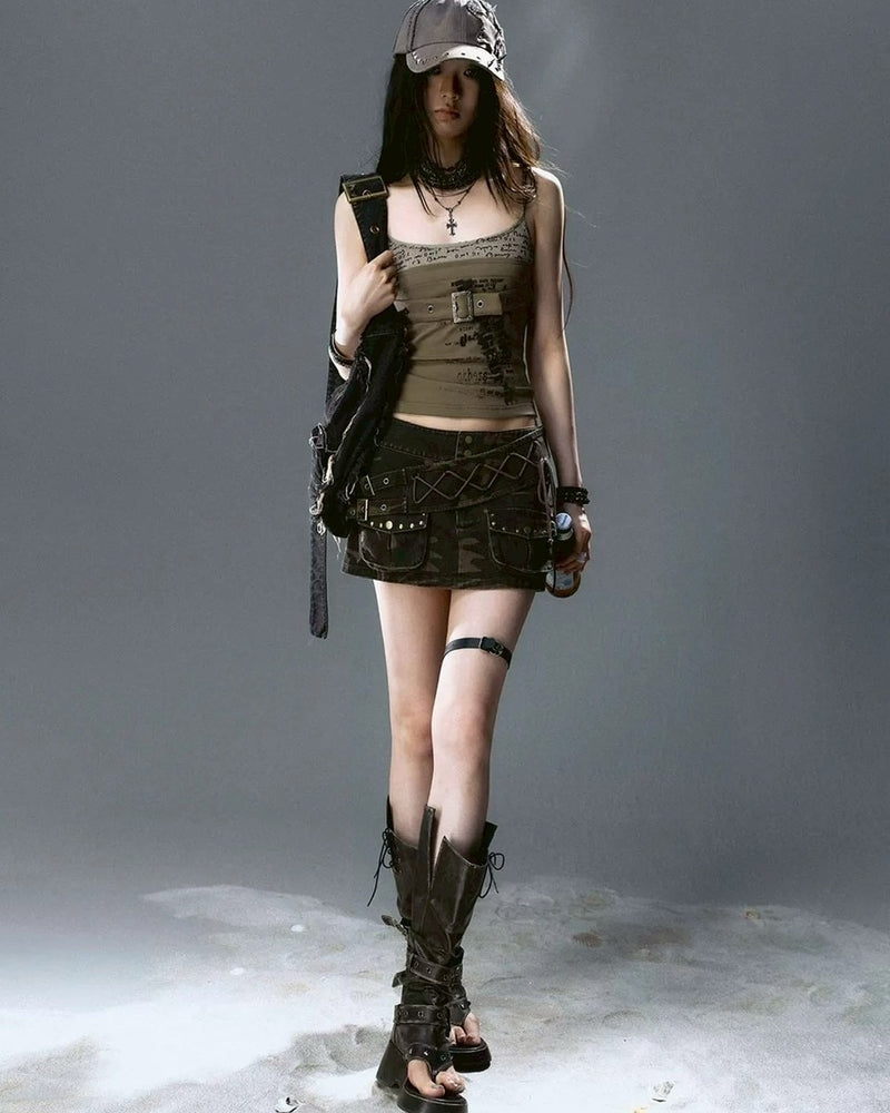 【Cest Nous】Camouflage Rivet Skirt / 【セヌー】カモフラージュリベットミニスカート