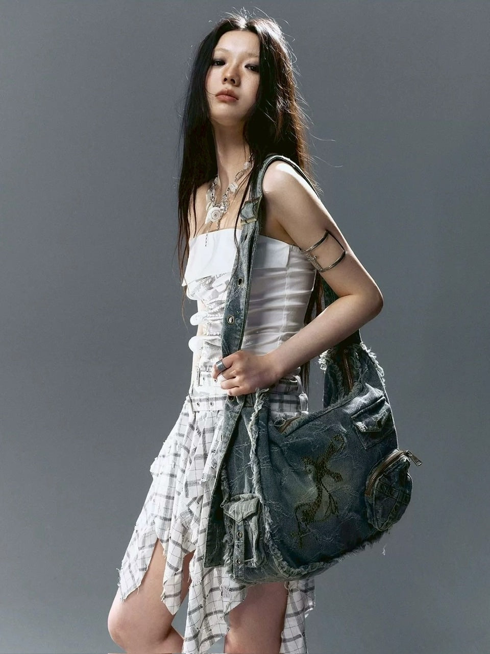 【Cest Nous】Star & Cross Denim Bag / 【セヌー】デニムショルダーバッグ