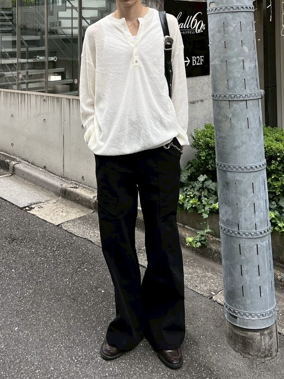 【Chikashitsu +】light touch henry neck knit / 【チカシツプラス】ライトタッチへンリーネックニット (3color)