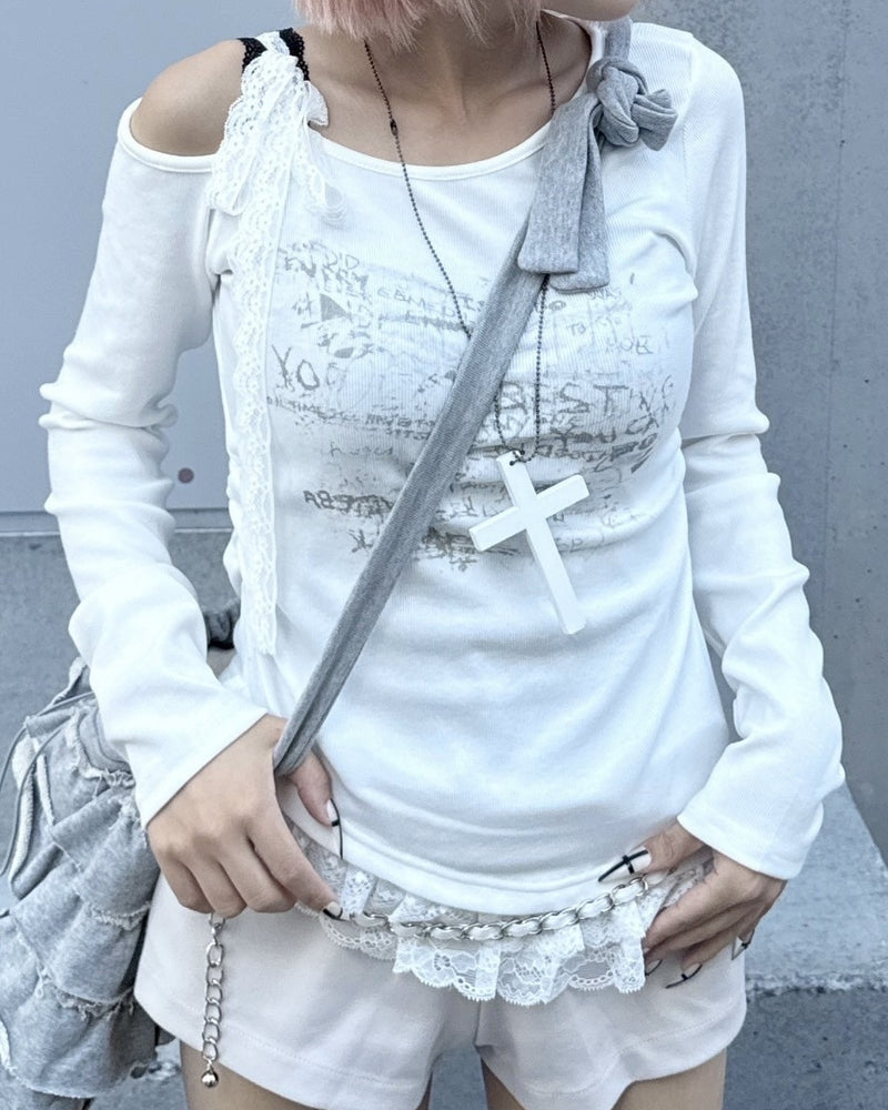 【nmtc +】ribbon shoulder long sleeve / 【エヌエムティーシープラス】リボンショルダー長袖Tシャツ (3color)