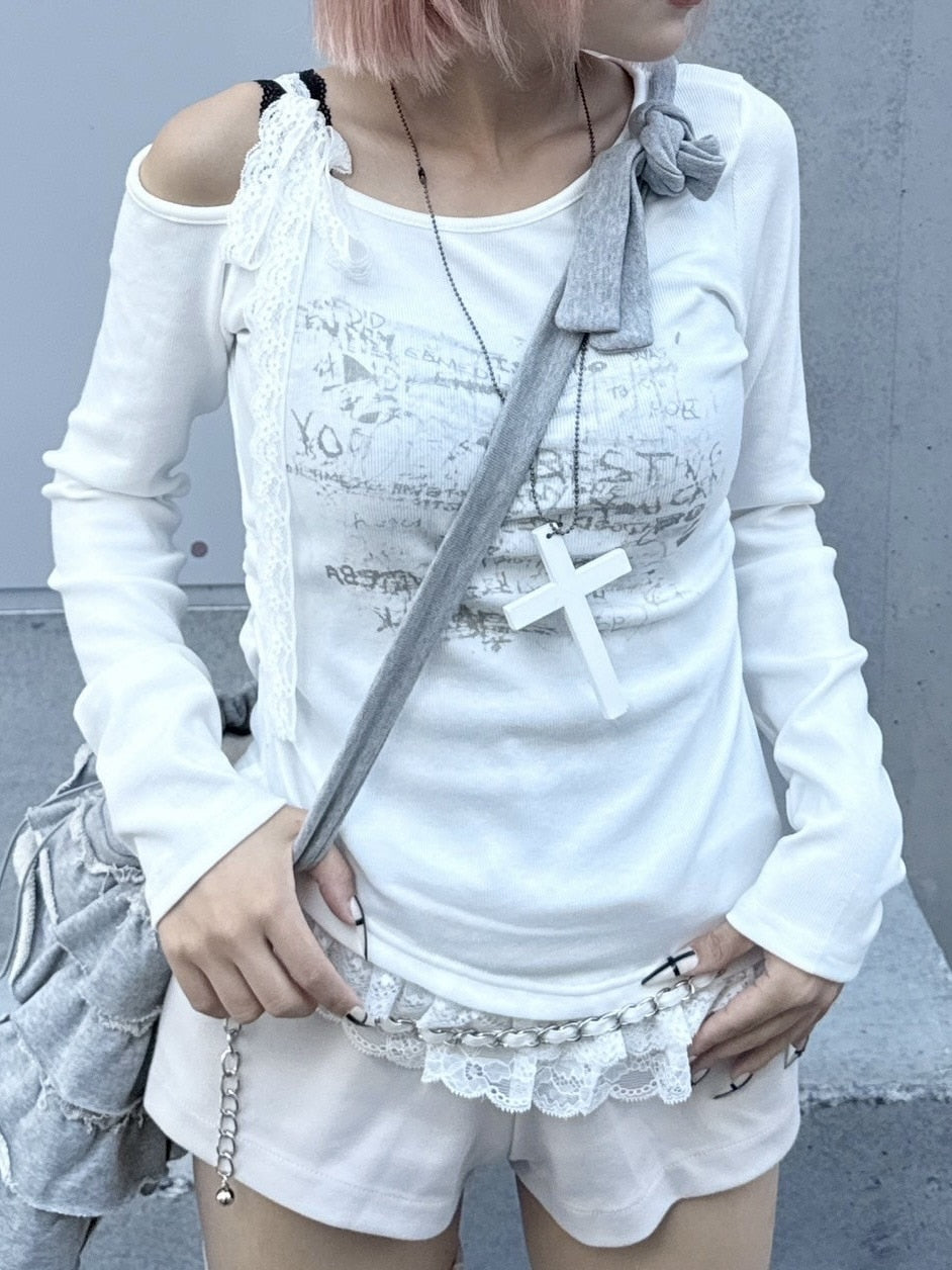 【nmtc +】ribbon shoulder long sleeve / 【エヌエムティーシープラス】リボンショルダー長袖Tシャツ (3color)