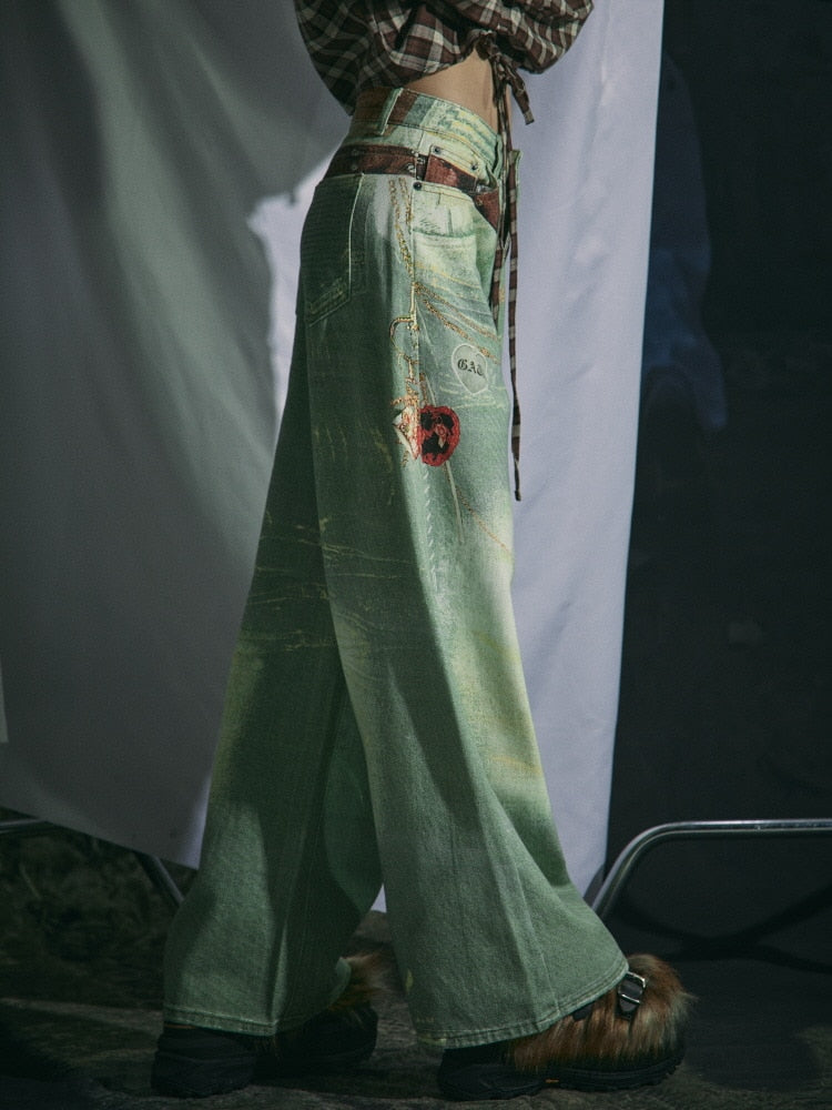 【GATELESS】VINTAGE PRINT BUGGY DENIM PANTS / 【ゲートレス】ビンテージプリントバギーデニムパンツ