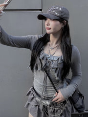 受注制【nmtc +】ruffing cami set cardigan / 【エヌエムティーシープラス】キャミセットカーディガン (3color)