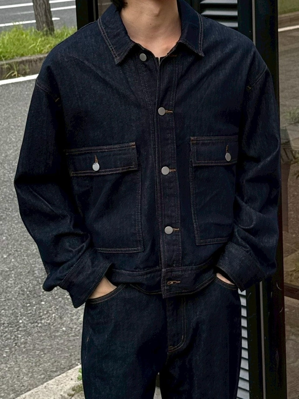 受注制【Chikashitsu +】2 pocket rigid denim jacket / 【チカシツプラス】ツーポケットデニムジャケット (2color)