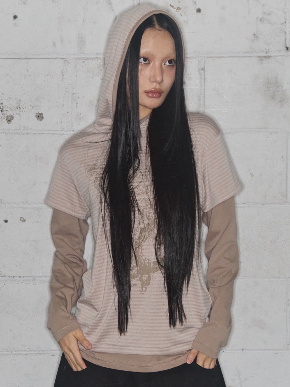 【FANCY CLUB】STRIPE LAYERED HOODIE / 【ファンシークラブ】ストライプレイヤードフーディー