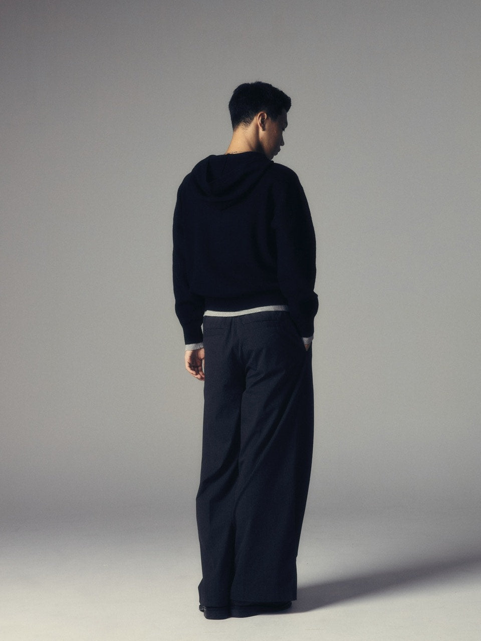 【CS】layered knit zip hoodie (black) / 【シーエス】レイヤードニットジップフーディー