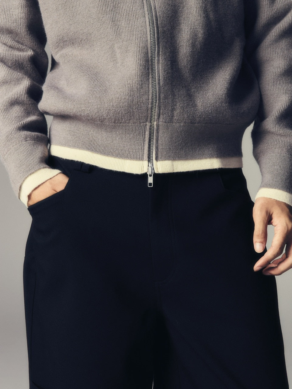 【CS】layered knit zip hoodie (gray) / 【シーエス】レイヤードニットジップフーディー