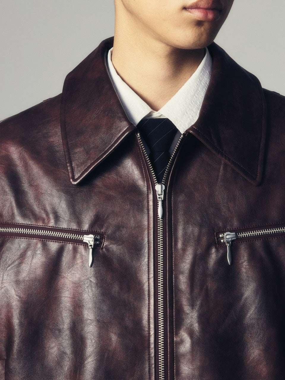 【CS】multi zip faded wash blouson (red brown)