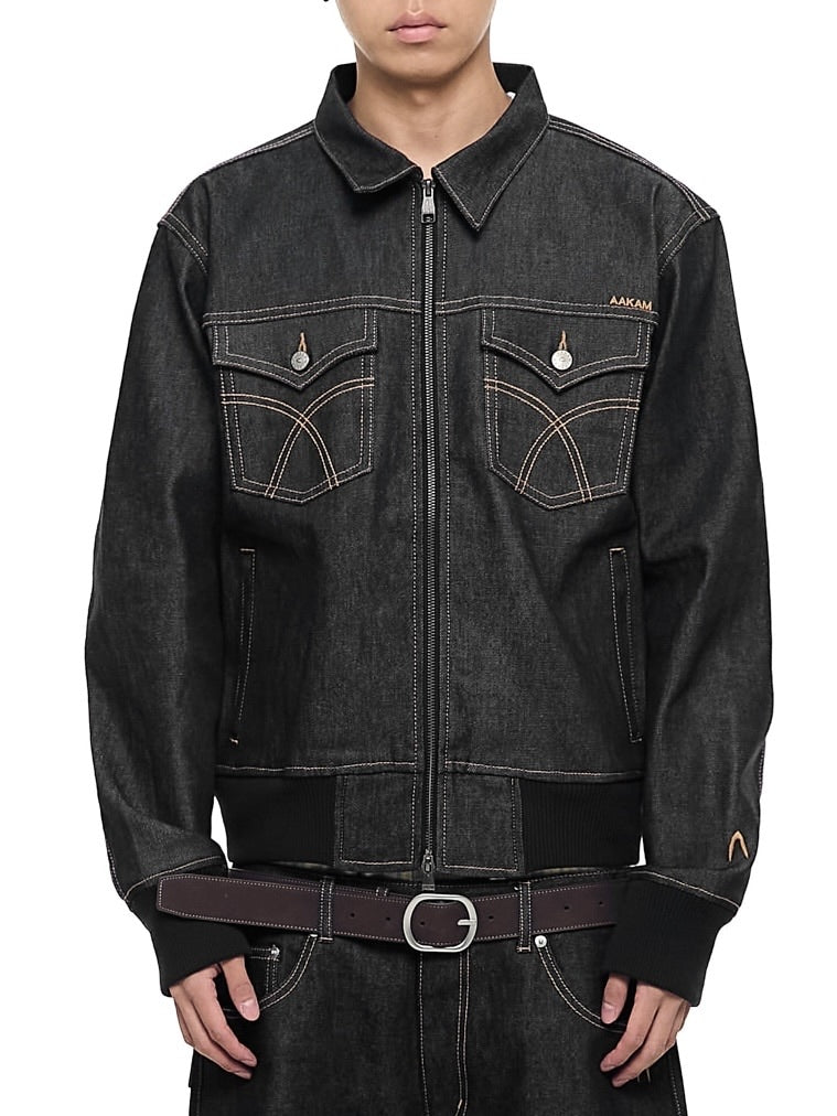 【AAKAM】Banding Denim Zip-Up Jacket