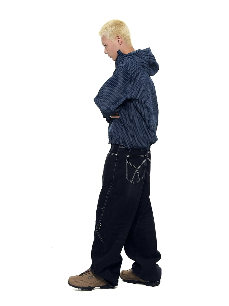 【AAKAM】Check Pattern Hooded Jacket