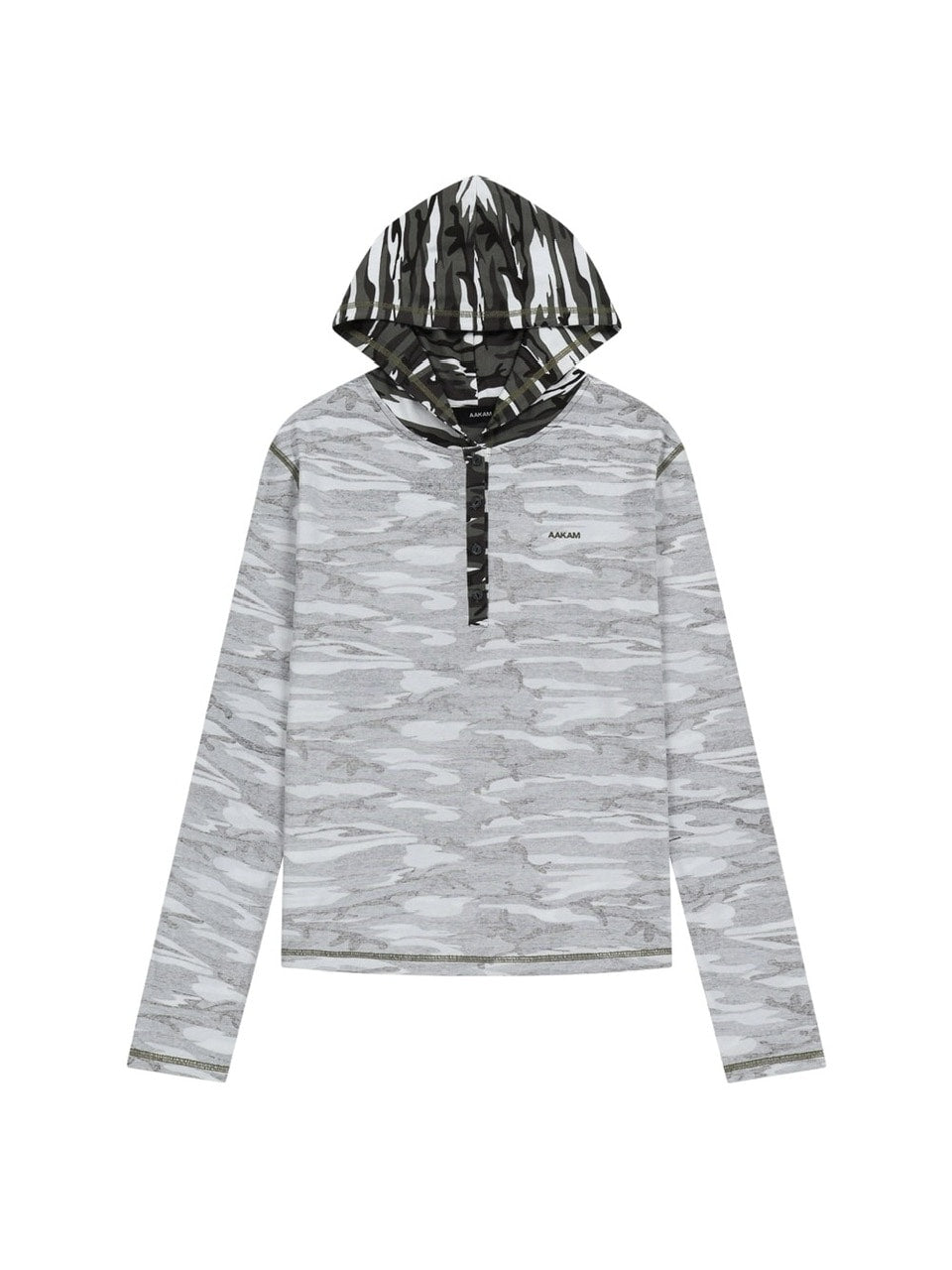 【AAKAM】Camo Contrast Hooded Long Sleeve