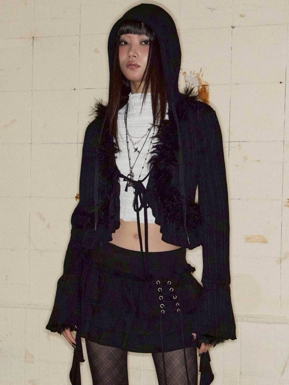 【NOT KNOWING】Hairy Fur Hood Cardigan / 【ノットノーイング】ヘアリーファーフードカーディガン