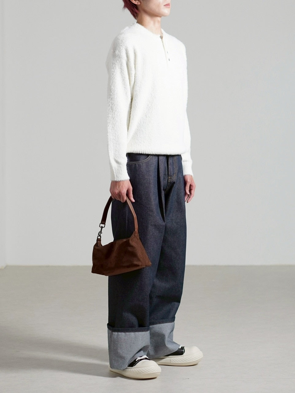 受注制【Chikashitsu +】henry neck hairy knit / 【チカシツプラス】ヘンリーネックヘアリー長袖ニット (5color)