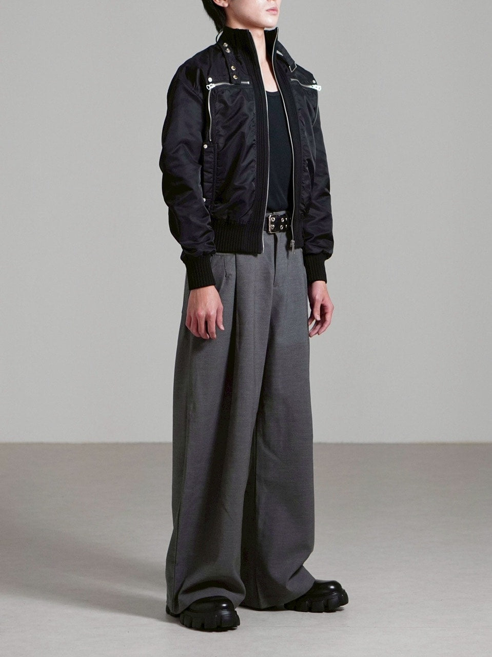 受注制【Chikashitsu +】zip up design bomber blouson / 【チカシツプラス】ジップアップデザインボンバーブルゾン