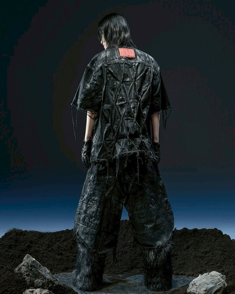 1/2 20:00再販【RICH】Knight Wide Waxed Shirt / 【リッチ】クロスバック半袖デニムシャツ