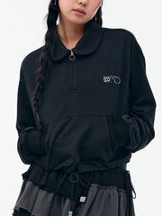 【TUOMIO】ROUND COLLAR STRING TOP / 【トゥオミオ】ラウンドカラーストリングハーフジップスェット