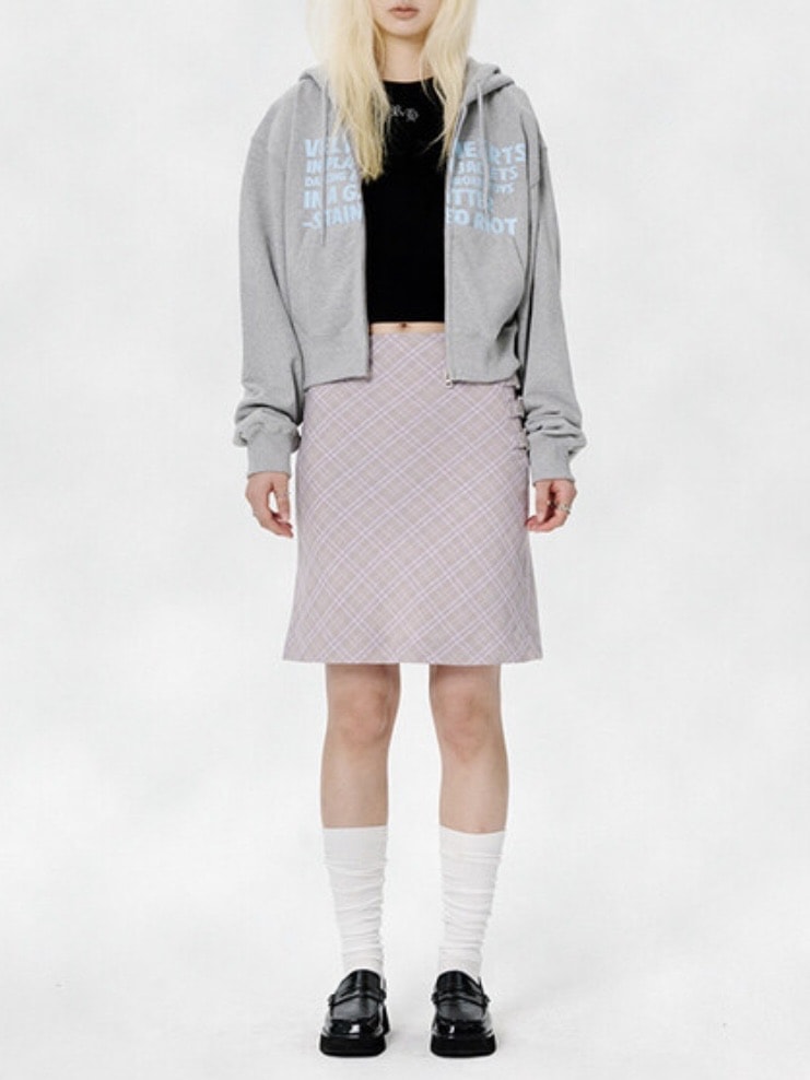 【runningHIGH】[RENEWAL] LETTERING CROP ZIP UP HOODIE / 【ランニングハイ】レタリングクロップジップアップパーカー