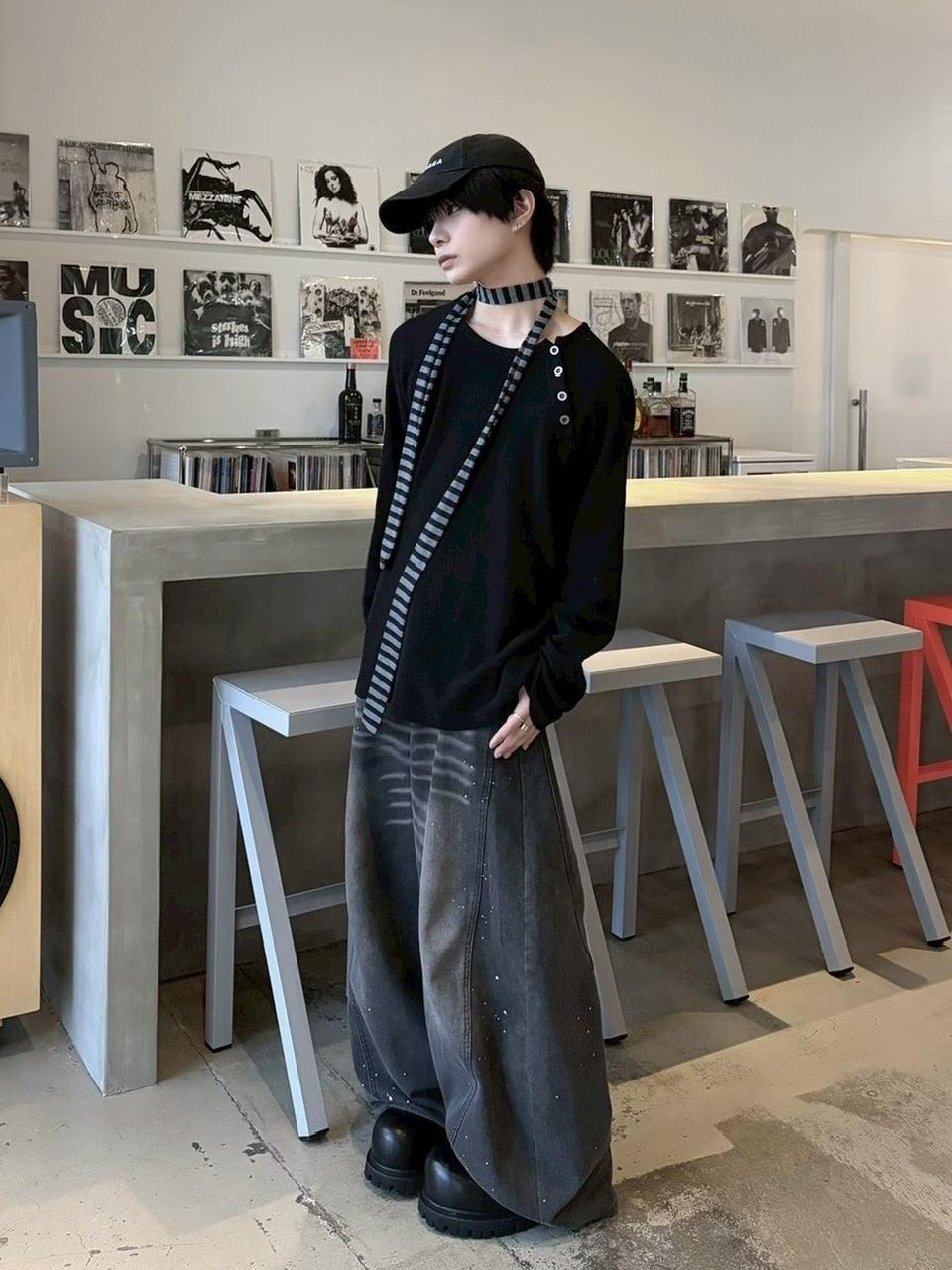 受注制【LUV CODE】snap button waffle long sleeve tee (2color)