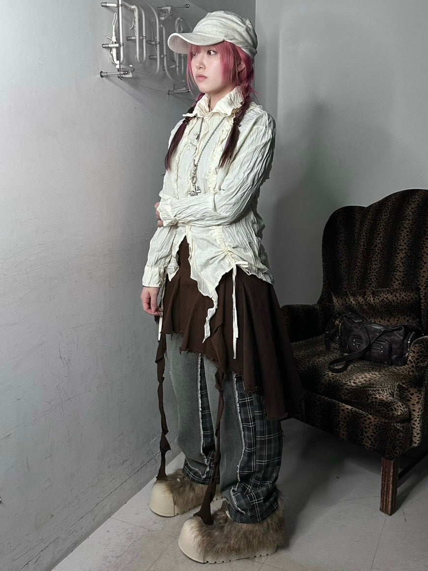 ブラウン、ブラック写真なし受注制【Never mind the XU】asymmetry skirt (3color)