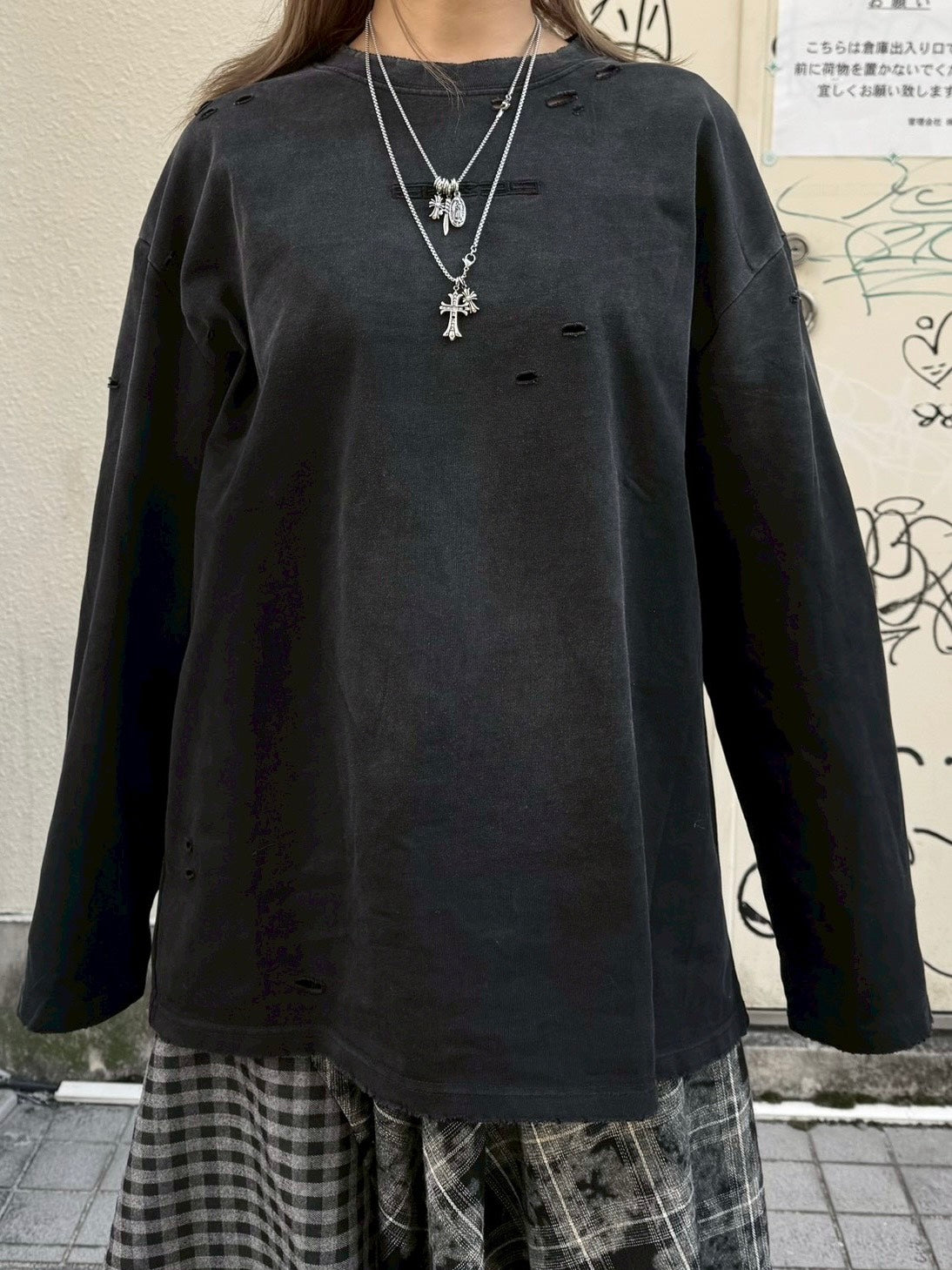 【Never mind the XU】damage washed long sleeve / 【ネバーマインドザエックスユー】ダメージウォッシュ長袖Tシャツ (3color)