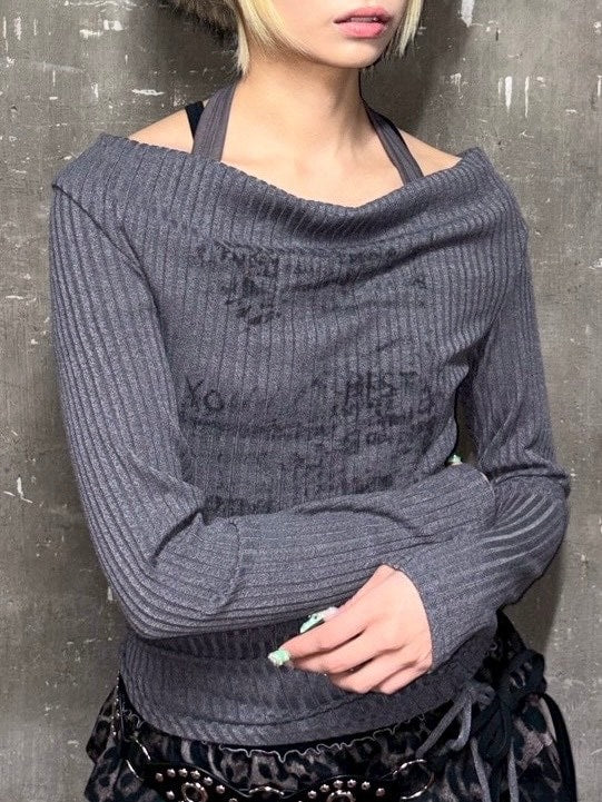 【Never mind the XU】off shoulder tops / 【ネバーマインドザエックスユー】シャーリングオフショルダー長袖トップス (3color)