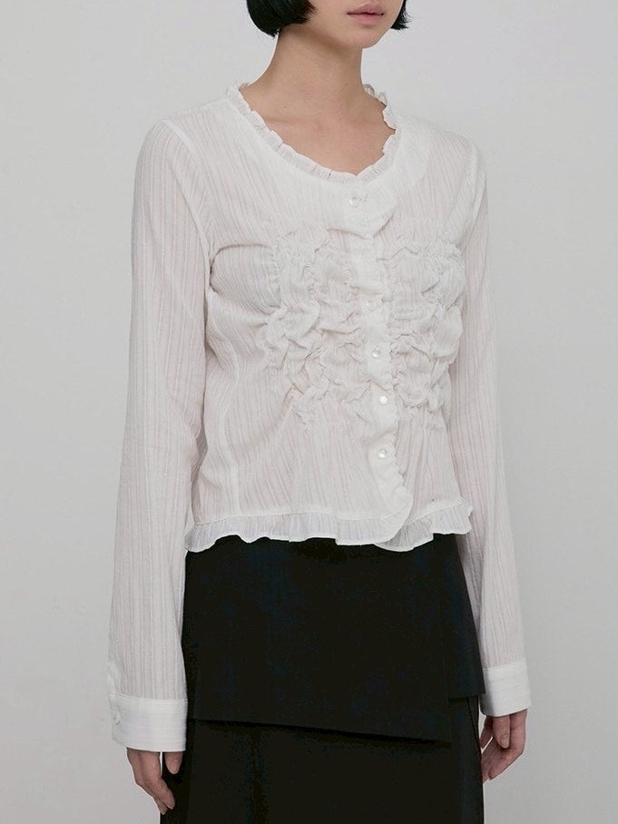 【FLAREUP】Saya Frill Puff Long Blouse / 【フレアアップ】サヤフリルパフロングシャツ