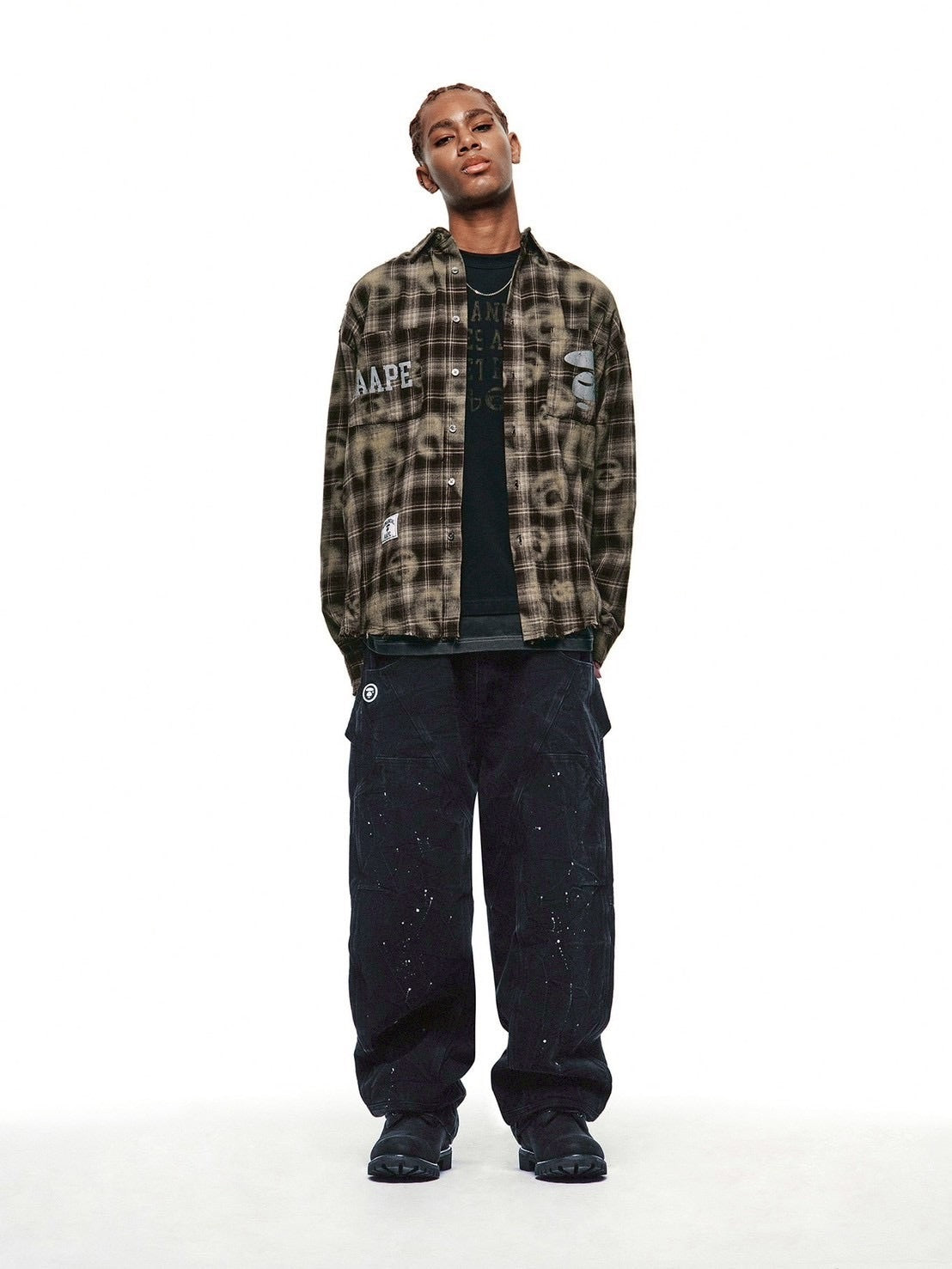 【AAPE X NOMANUAL】AAPE X NOMANUAL PAINTED DOUBLE KNEE DENIM PANTS