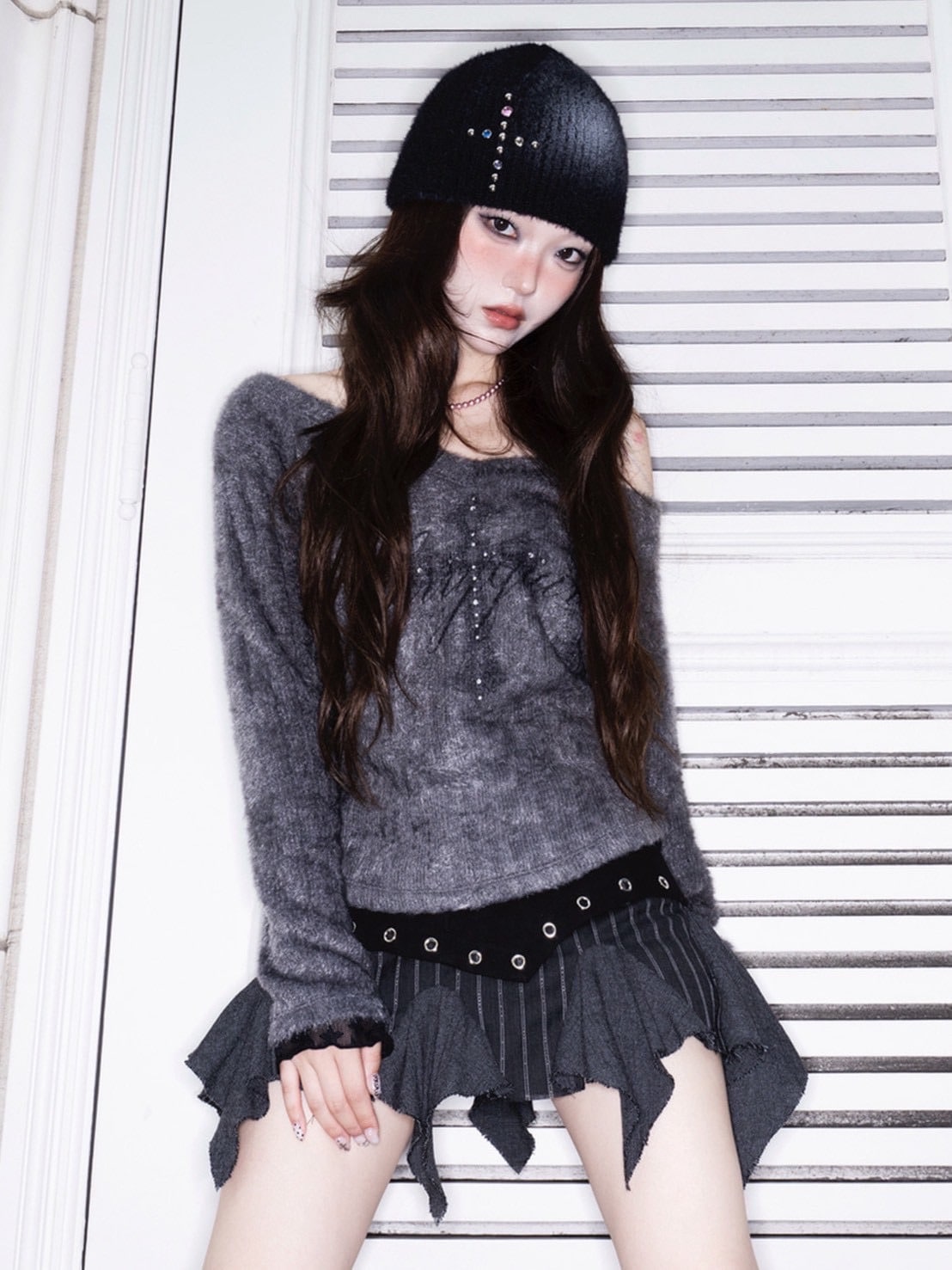 1/2 20:00発売【CHERRYQUIRI】eyelet unbal ruffle sk