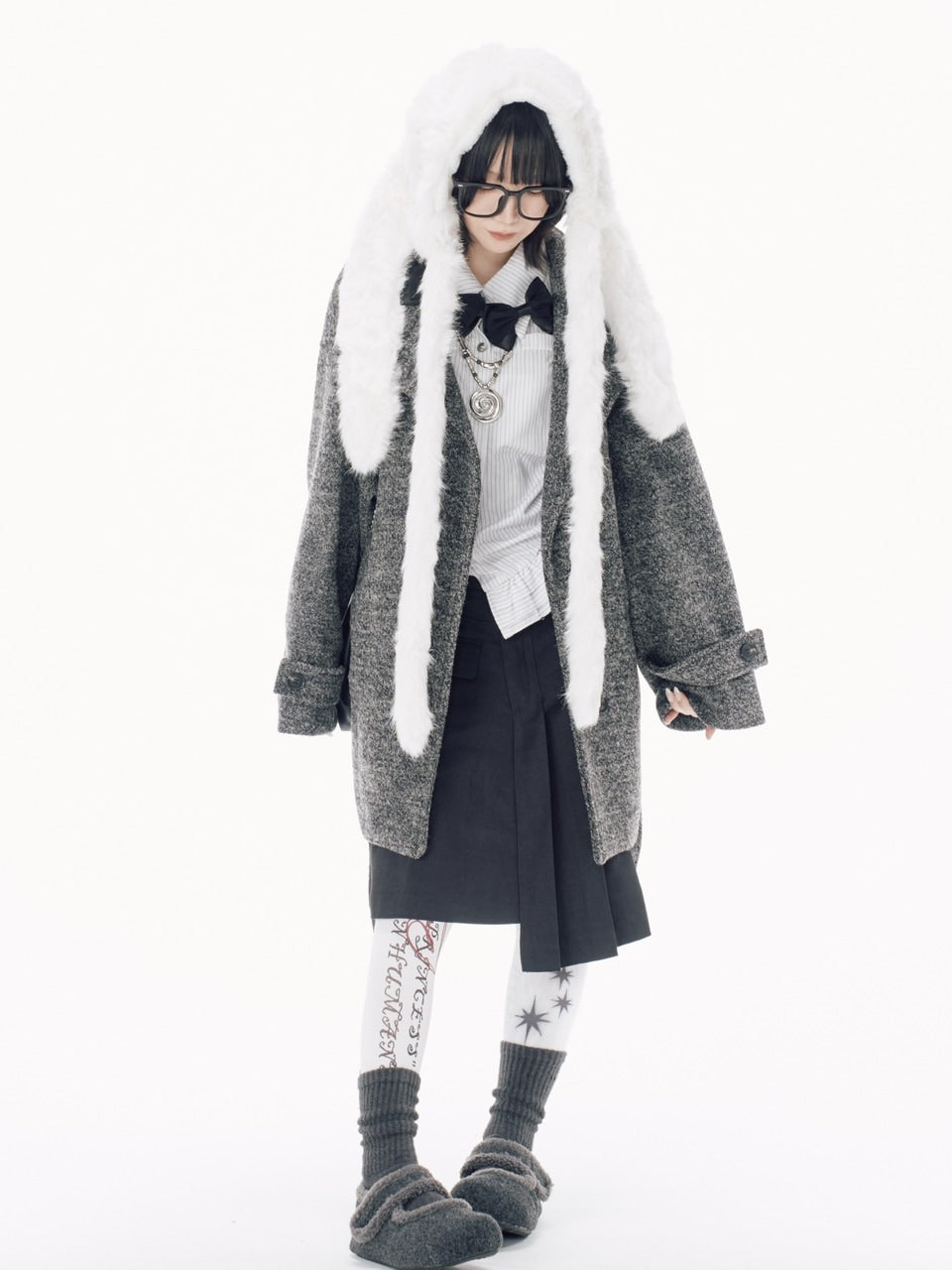 国際配送【Nerd out XU】rabbit ears fur baraclava / 【ナードアウトエックスユー】ラビットイヤーファーバラクラバ (2color)