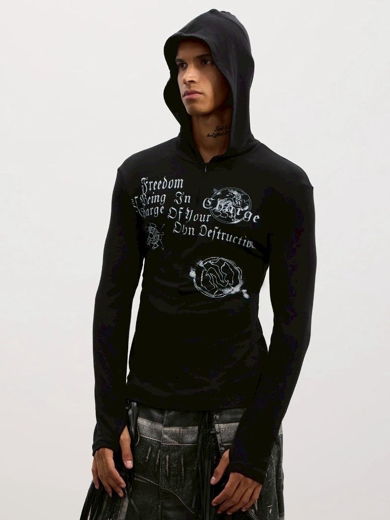 【DND4DES】Patchwork Hooded T-shirts /【ディーエヌディーフォーデス】ロゴグラフィックフード長袖Tシャツ