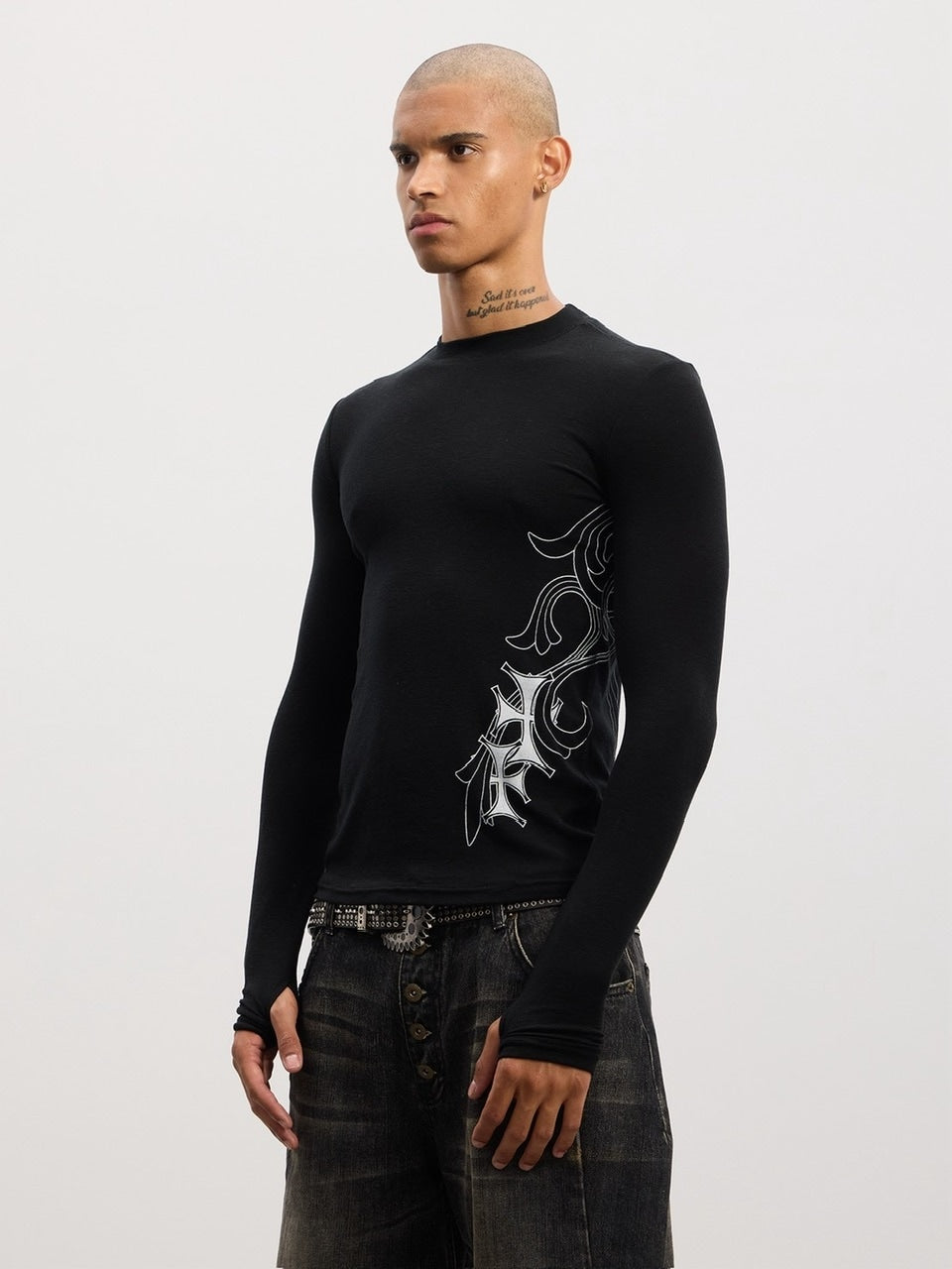 【DND4DES】Honeysuckle Pattern Cross Wool Long Sleeve /【ディーエヌディーフォーデス】サイドクロスデザインウール長袖Tシャツ