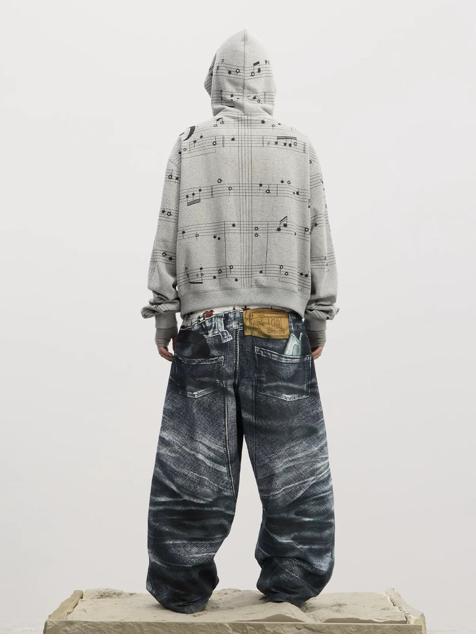 【DND4DES】Double Waist Badge All-Over Print Pants /【ディーエヌディーフォーデス】ダブルウエストプリントデニムパンツ