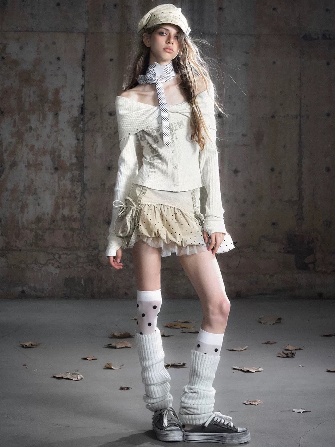 【Cest Nous】Off Shoulder Print Top / 【セヌー】オフショルダープリント長袖トップス